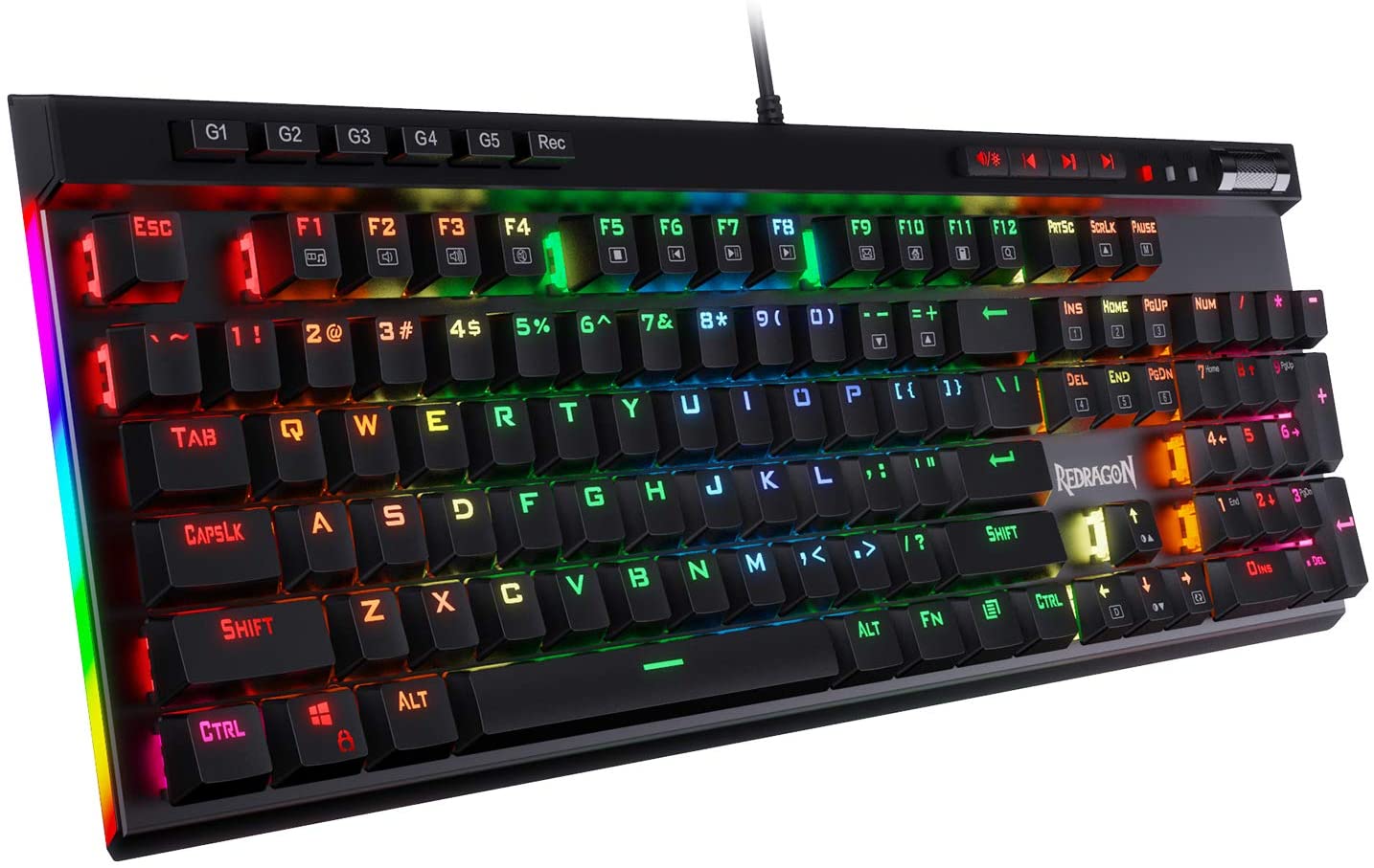 Redragon K580 Vata RGB LED Backlit Mechanical Gaming Keyboard with Macro Keys & Dedicated Media Controls, Onboard Macro Recording Blue Switches Redragon K580 Vata RGB LED Backlit Mechanical Gaming Keyboard with Macro Keys & Dedicated Media Controls, Onboard Macro Recording Blue Switches